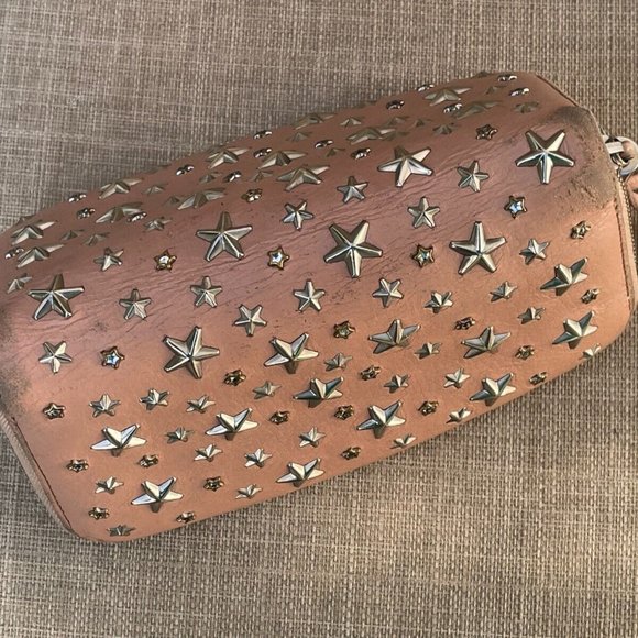 Jimmy Choo Clutch Nellie Star Studded Leather Zip Around Long Wallet Made Italy - Picture 3 of 12